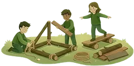 Constructing with logs, planks, ropes and natural materials